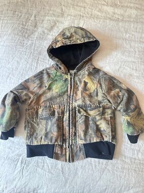 Kids Camo Hooded Fully Lined Jacket - Green/Brown